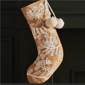 NWT Set of 2  Anthropologie Forage Pom Embroidered Christmas Stockings
